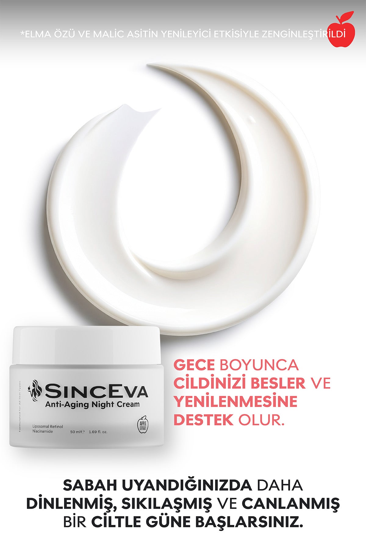 Gece Kremi Retinol+Niasinamid Elma Özlü İnce Çizgi Kırışıklık Karşıtı 50ml