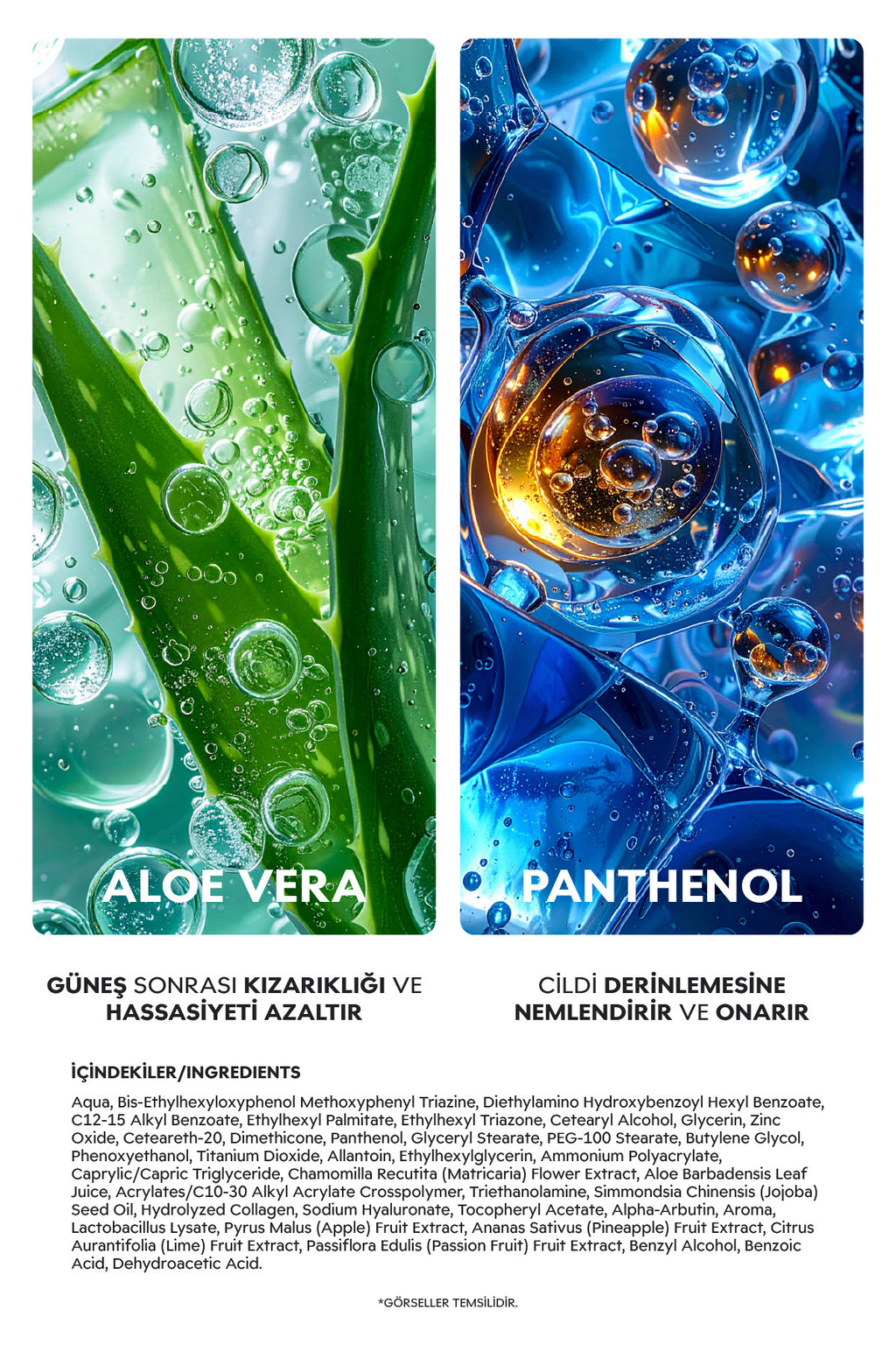 Güneş Kremi SPF 50 Aloe Vera + Panthenol Elma Özlü Geniş Spektrumlu UVA/UVB Koruma 100ml
