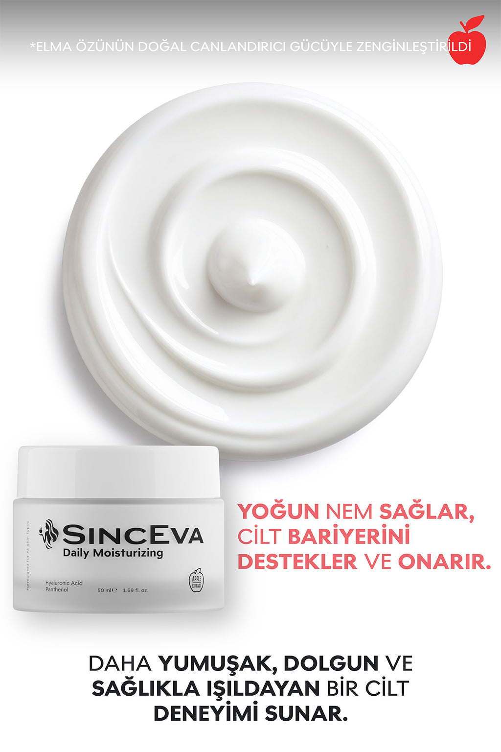 Hyaluronik Asit Günlük Nemlendirici Krem Panthenol Elma Özlü Yoğun Nem Bariyer Onarıcı 50ml