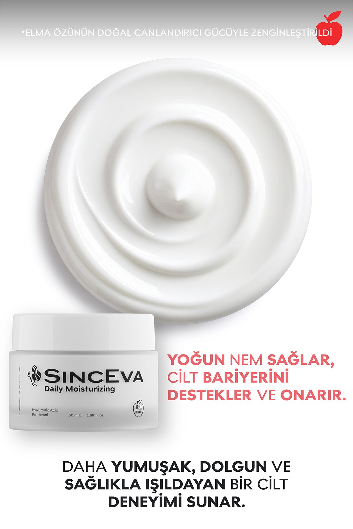 Hyaluronik Asit Günlük Nemlendirici Krem Panthenol Elma Özlü Yoğun Nem Bariyer Onarıcı 50ml