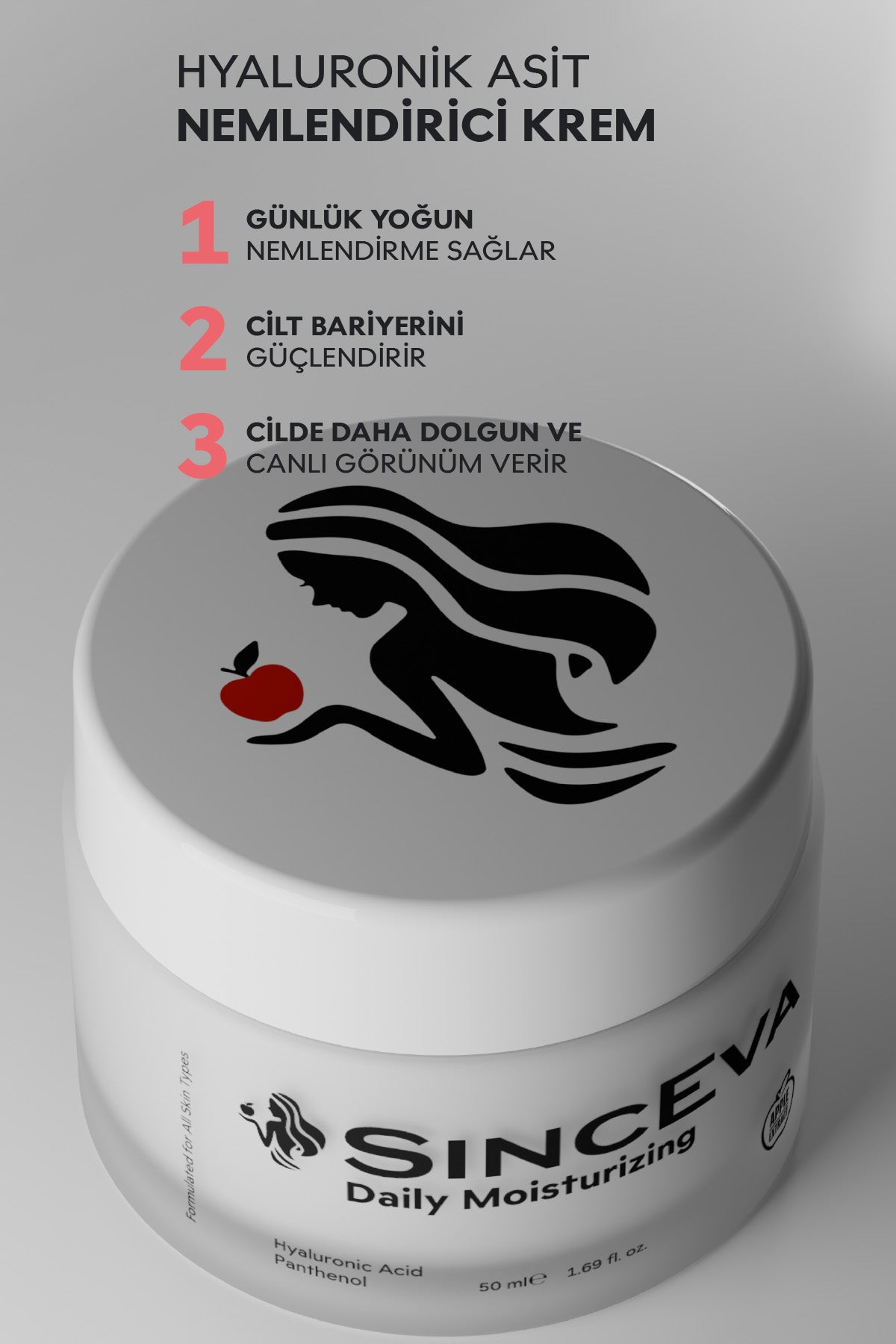 Hyaluronik Asit Günlük Nemlendirici Krem Panthenol Elma Özlü Yoğun Nem Bariyer Onarıcı 50ml