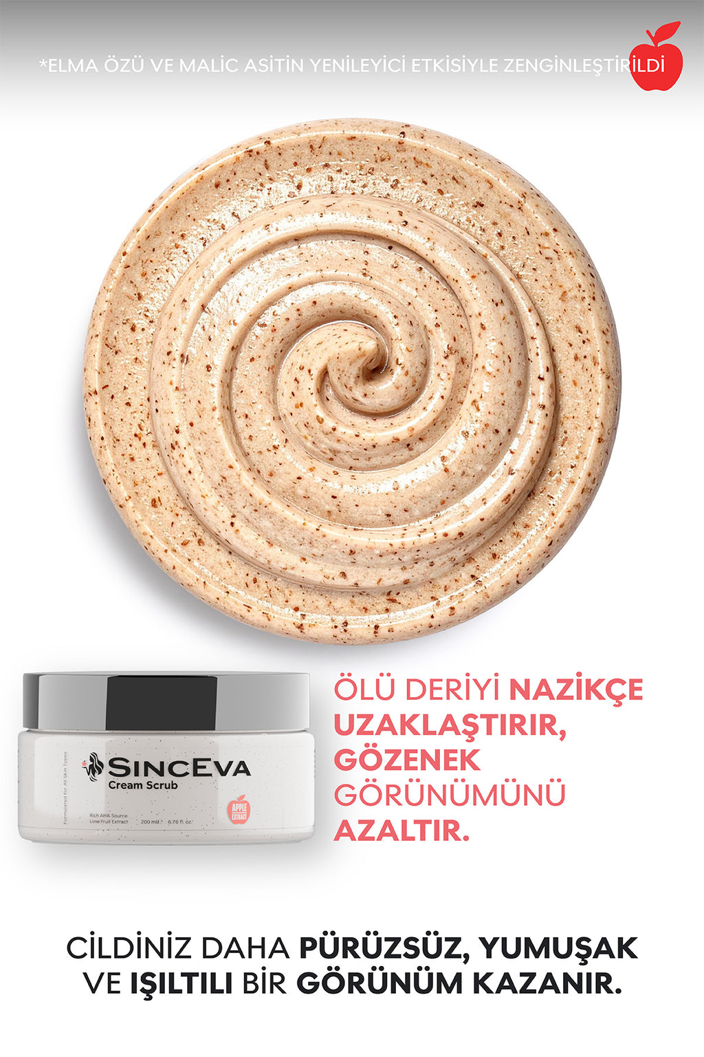 Peeling Scrub Krem+Kayısı Çekirdeği Partiküllü Elma Özlü Ölü Deri & Gözenek Arındırıcı 200ml