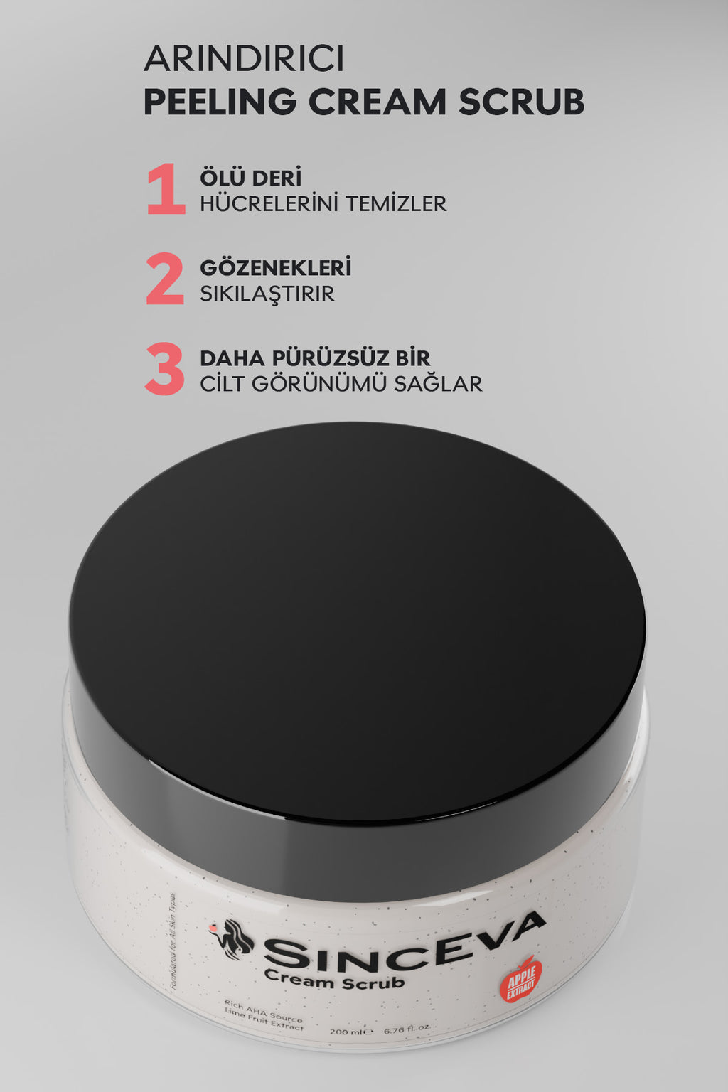Peeling Scrub Krem+Kayısı Çekirdeği Partiküllü Elma Özlü Ölü Deri & Gözenek Arındırıcı 200ml