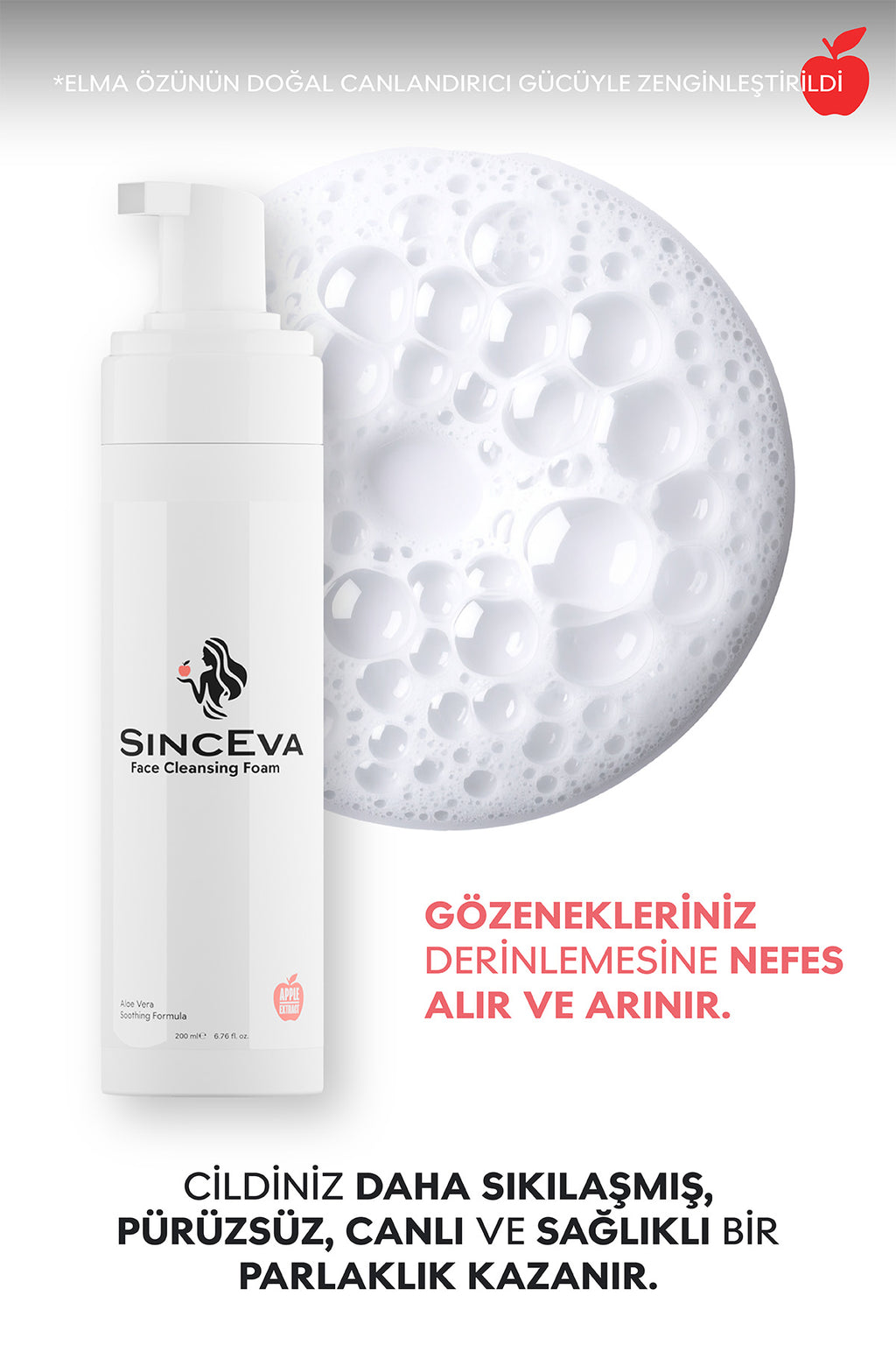 Yüz Temizleme Köpüğü Aloe Vera + Elma Özlü Nazik Temizleyici & Arındırıcı 200ml